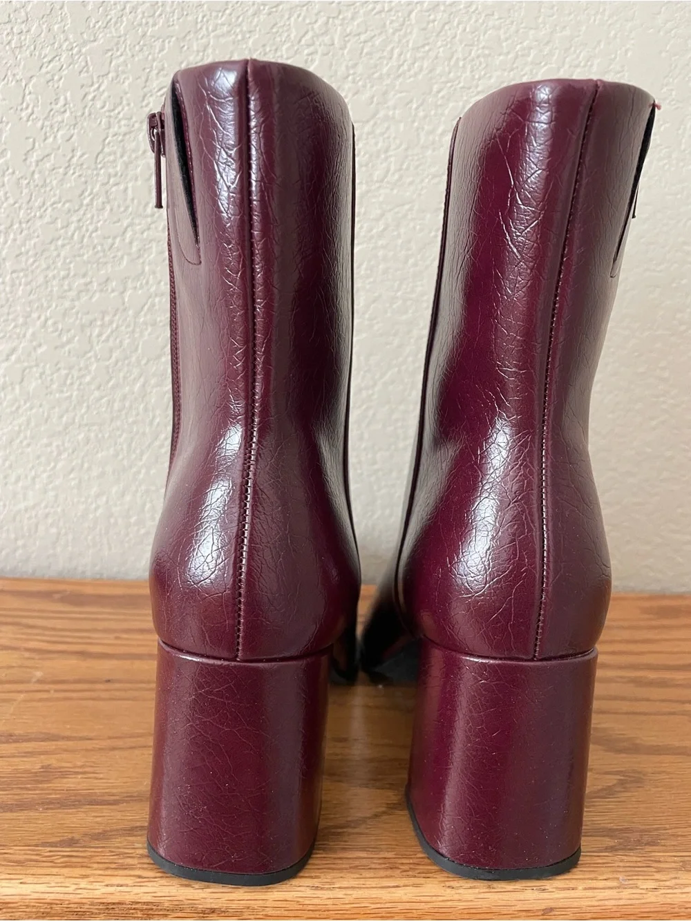 Women's Burgundy High Block Heel Ankle Boots